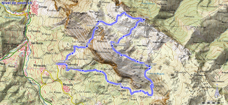 Mapa de la ruta de la Siella y Sobia por la canal de la Faya