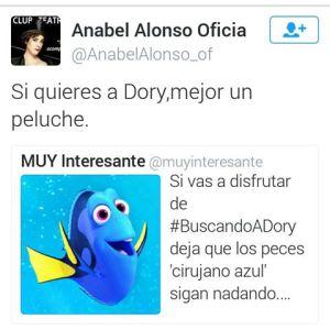 Tweet de la actriz Anabel Alonso sobre el simpático personaje Dory. 