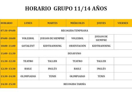 Horarios de la semana ecológica 