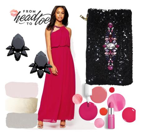 Combina vestido largo fucsia con complementos negros vestido largo fucsia con bolso de lentejuelas y pedreria