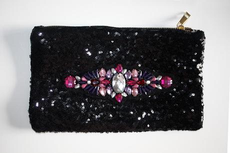 Bolsos joya para boda o fiesta Bolso de lentejuelas negro con pedrería fucsia