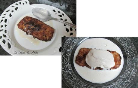 Torrija con helado de canela y crujiente Torrija con helado de canela y crujiente