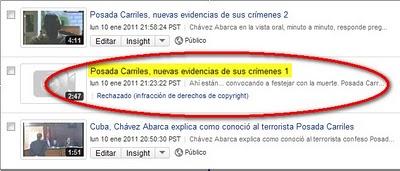 Censurado por YouTube otro video que contiene actividad del terrorista Posada Carriles (+ video)