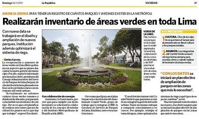 Realizarán inventario de áreas verdes en toda Lima. Realizarán inventario de áreas verdes en toda Lima.