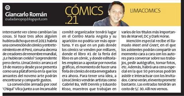 Lima Comics 2011, en Perú 21 Lima Comics 2011, en Perú 21