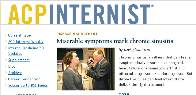 Una sintomatología despreciable (y despreciada) marca a la sinisitis crónica. ACP Internist, January 2011 Una sintomatología despreciable (y despreciada) marca a la sinisitis crónica. ACP Internist, January 2011