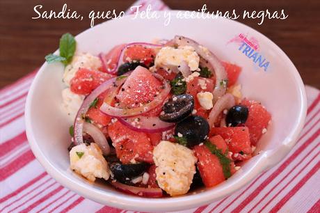 Ensalada de Sandia, Queso Feta y Aceitunas Negras