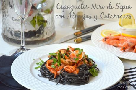 Espagueti Nero di Sepia con Almejas y Calamares