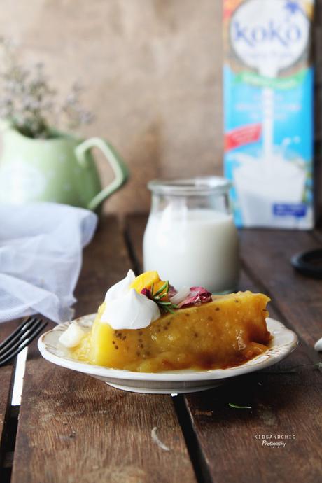 Tarta de coco, mango y chia #sinhorno #sinlactosa