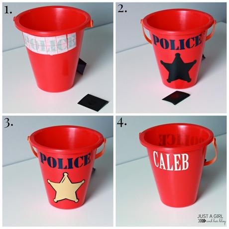 Personalized Sand Bucket Party Favors at JustAGirlAndHerBlog.com