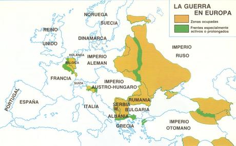 MAPA DE LOS FRENTE EUROPEOS EN LA PRIMERA GUERRA MUNDIAL