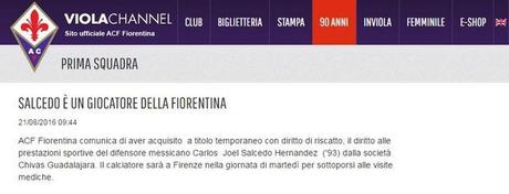 Fiorentina anunció fichaje de Carlos Salcedo