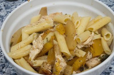 Pasta con pollo, calabaza y pera al módena con albahaca sin gluten