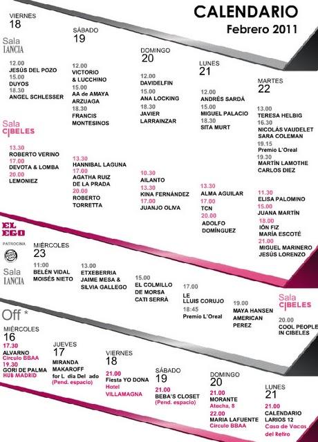 CIBELES : MADRID FASHION WEEK DEL 18 AL 23 FEBRERO 2011 - CALENDARIO OFICIAL