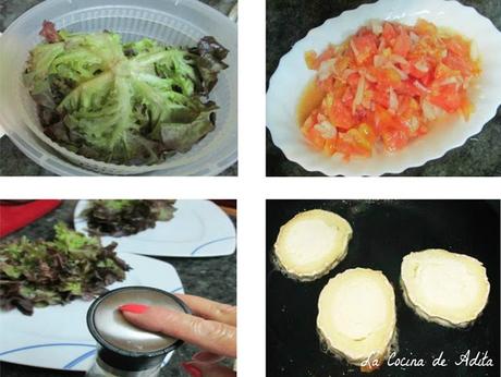 Ensalada con huevos cuadrados, y queso a la plancha Ensalada con huevos cuadrados, y queso a la plancha