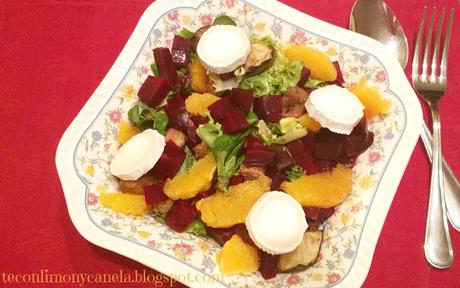 ENSALADA DE REMOLACHA, BERENJENA ASADA, NARANJA Y QUESO DE CABRA - RETO COCINILLAS