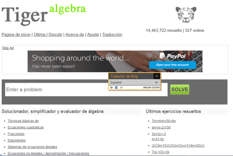 Tiger Algebra: Solucionador, simplificador y evaluador de álgebra. Sin título