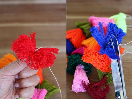 diy: bolso estilo boho con pompones de colores diy: bolso estilo boho con pompones de colores