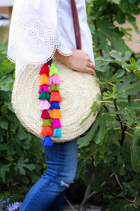 diy: bolso estilo boho con pompones de colores diy: bolso estilo boho con pompones de colores