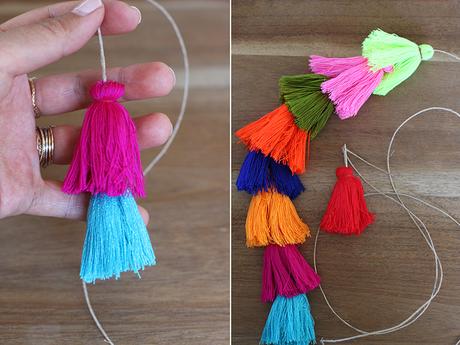 diy: bolso estilo boho con pompones de colores diy: bolso estilo boho con pompones de colores