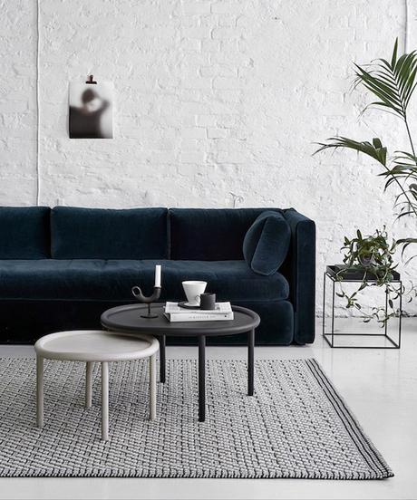 minimal style blue velvet sofa