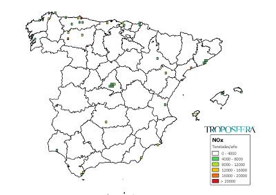 España: Mapa de emisiones de NOx (Inventario EMEP 2014)