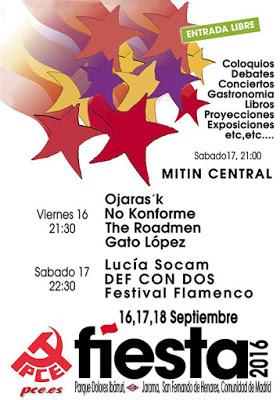 Fiestas del PCE 2016: Def Con Dos, Gato López, No Konforme, Lucía Socam, The Roadmen...