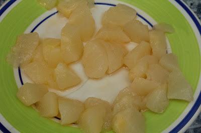 Fideos de arroz agridulces con verduras,pera, tortilla y gambas Fideos de arroz agridulces con verduras,pera, tortilla y gambas