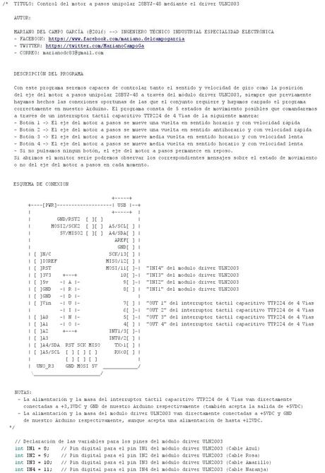 Control del motor a pasos unipolar 28BYJ-48 mediante el driver ULN2003