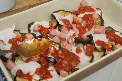 Berenjenas con salchichas y pavo light a la parmesana Berenjenas con salchichas y pavo light a la parmesana