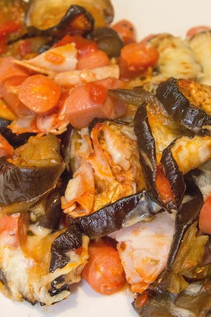 Berenjenas con salchichas y pavo light a la parmesana Berenjenas con salchichas y pavo light a la parmesana