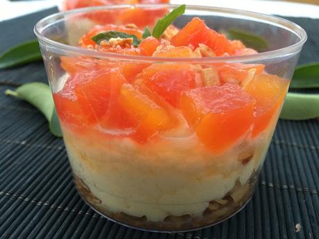 Mousse de mascarpones con chocolate y papaya confitada