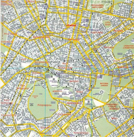 Mapa del centro de Atenas