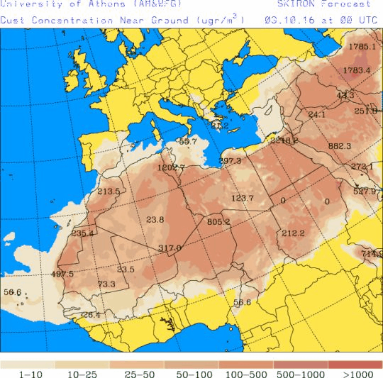 España: Polvo africano (Pronóstico para 3-octubre-2016)