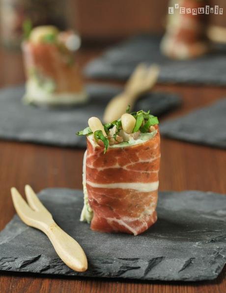 Serrano Ham, Cream Cheese & Pesto Roll-ups - Rollitos de jamón al pesto - L'Exquisit: 