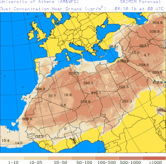España: Polvo africano (Pronóstico para 4-octubre-2016)