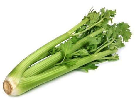 Fresh green celery wegetable on white background