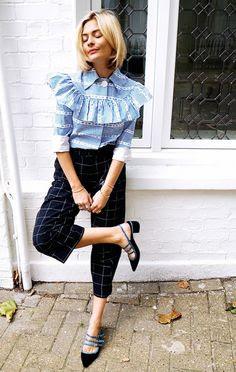 AUTUMN MUST; RUFFLED STRIPED BLOUSE.-