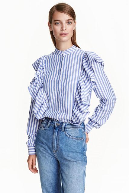 AUTUMN MUST; RUFFLED STRIPED BLOUSE.-