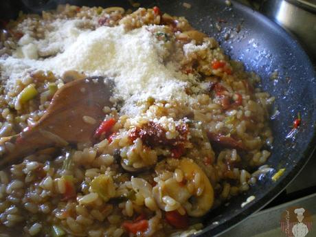 Risotto al parmesano con  champiñones, verduras y tomates secos:Elaboración