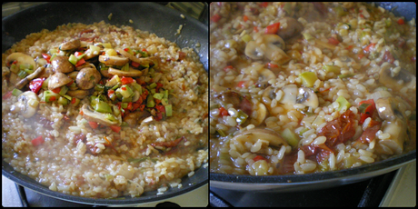 Risotto al parmesano con  champiñones, verduras y tomates secos:Elaboración