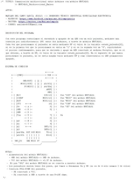Comunicación unidireccional entre Arduinos con módulos NRF24L01 Comunicación unidireccional entre Arduinos con módulos NRF24L01