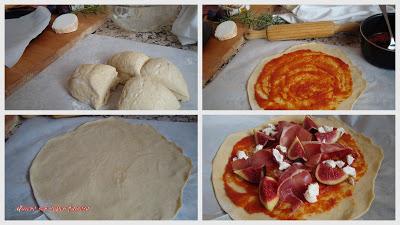 Pizza de jamón, higos, y queso de cabra