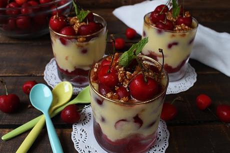 RECETA -  VASOS DE CEREZAS, CREMA DE HUEVO Y BIZCOCHO CON KIRSCH