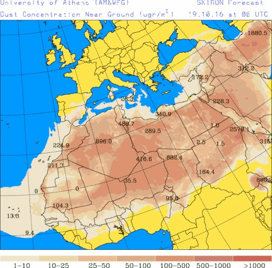 España: Polvo africano (Pronóstico para 19-octubre-2016)