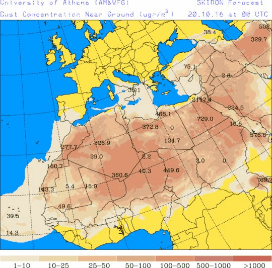 España: Polvo africano (Pronóstico para 20-octubre-2016)