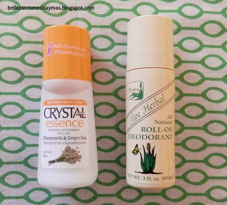 Desodorantes: Crystal Essence de Camomila y Té verde; Desodorante Aloe Herbal de Alvera Desodorantes: Crystal Essence de Camomila y Té verde; Desodorante Aloe Herbal de Alvera