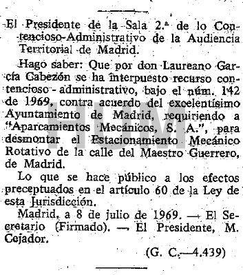 El Aparcamiento mecánico de la calle Maestro Guerrero. Madrid, 1969