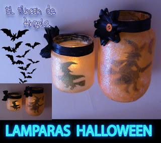 COMO HACER UNA LAMPARA DE HALLOWEEN CON BOTES DE CRISTAL RECICLADOS