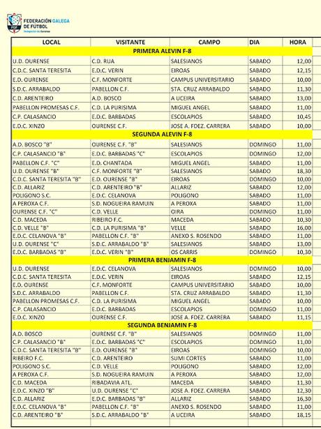 Horarios del fútbol en Ourense, 29 y 30 de Octubre